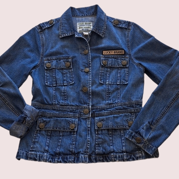 Lucky Brand Jackets & Blazers - LUCKY BRAND Cargo Denim Jean Jacket SIZE Large Slimming Waist